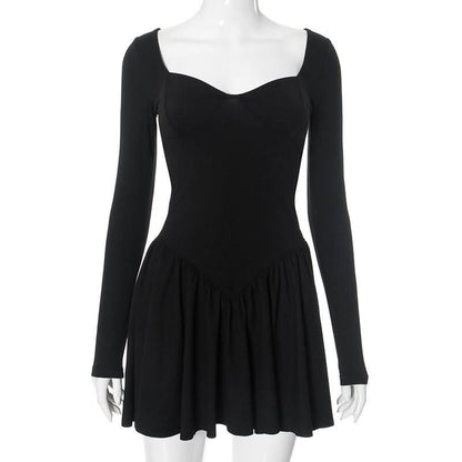 Ruched v neck long sleeve solid mini dress