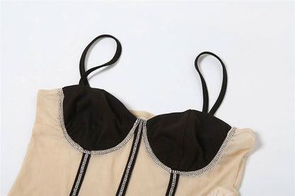 Beaded mesh patchwork cami jumpsuit