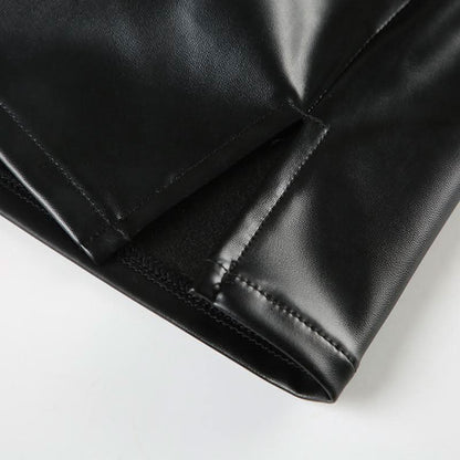 PU leather belt buckle mini skirt