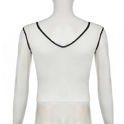 V neck bowknot ruched lace hem top