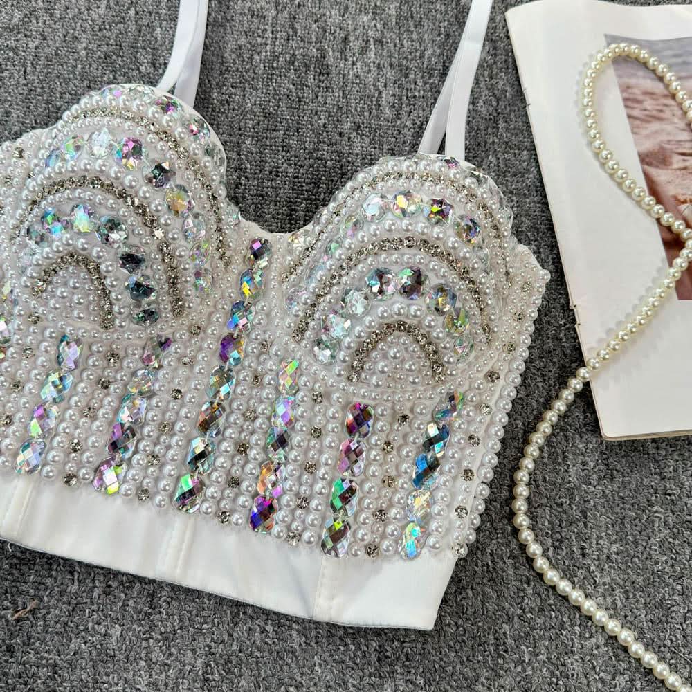 Beaded v neck button backless cami top