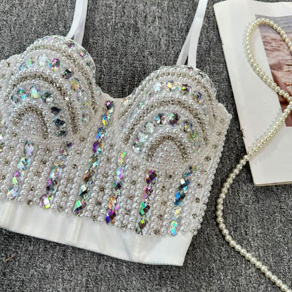 Beaded v neck button backless cami top