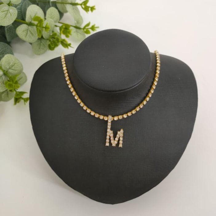 Initials pendant rhinestone chocker