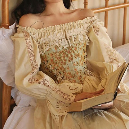 Ruffle lace low cut lace up side floral bustier top