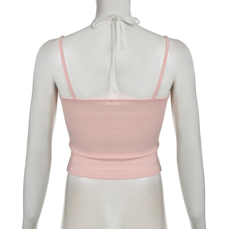 Halter bowknot patchwork cami top