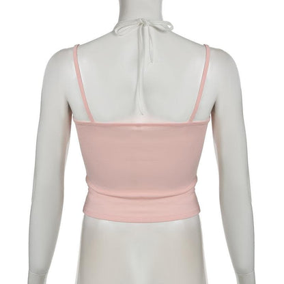 Halter bowknot patchwork cami top