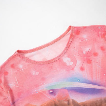 Long sleeve cat print crew neck top