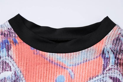 Contrast body print long sleeve high neck patchwork maxi skirt set-final-sale