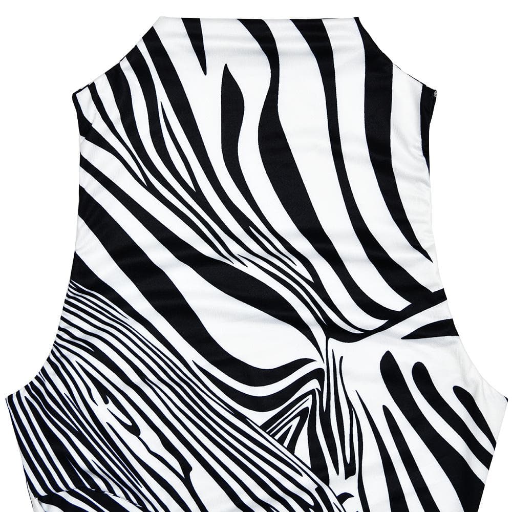 Zebra print hollow out high neck cut out maxi dress