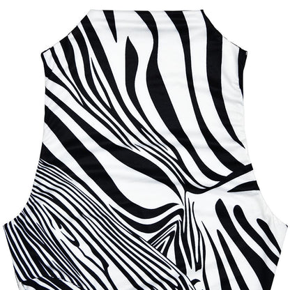 Zebra print hollow out high neck cut out maxi dress