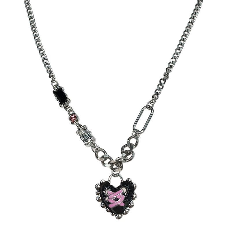 Heart pendant chain rhinestone necklace
