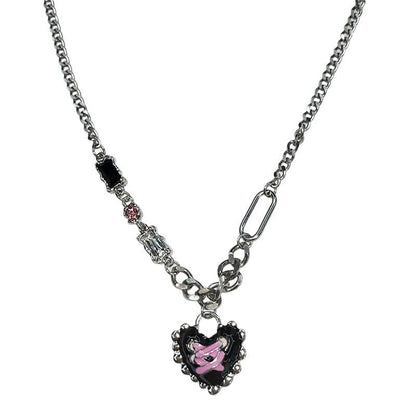 Heart pendant chain rhinestone necklace