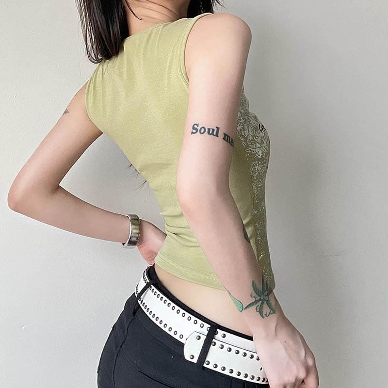 Notch neck print contrast tank top