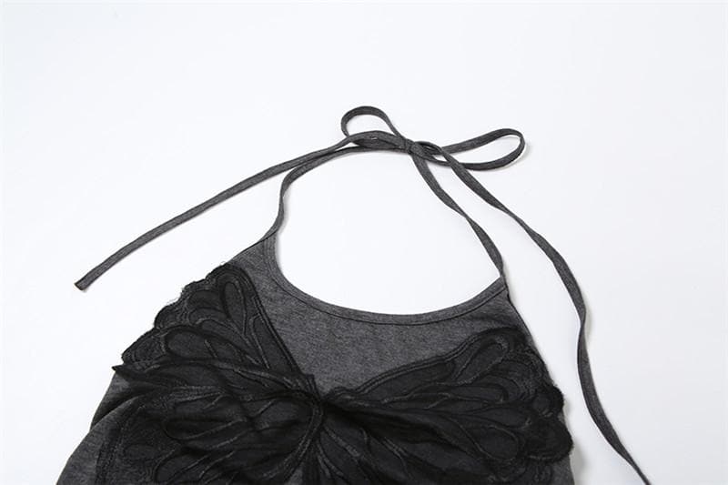 Halter high neck butterfly print irregular top