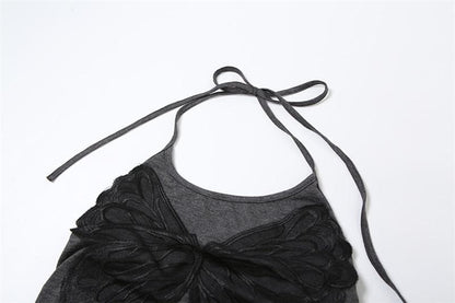 Halter high neck butterfly print irregular top