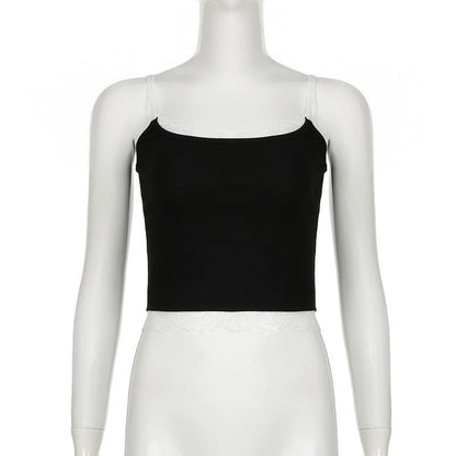 V neck lace hem backless contrast cami top