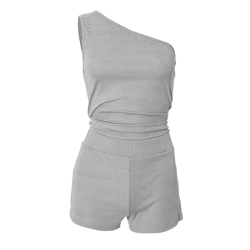 One shoulder irregular beaded ruched pant set