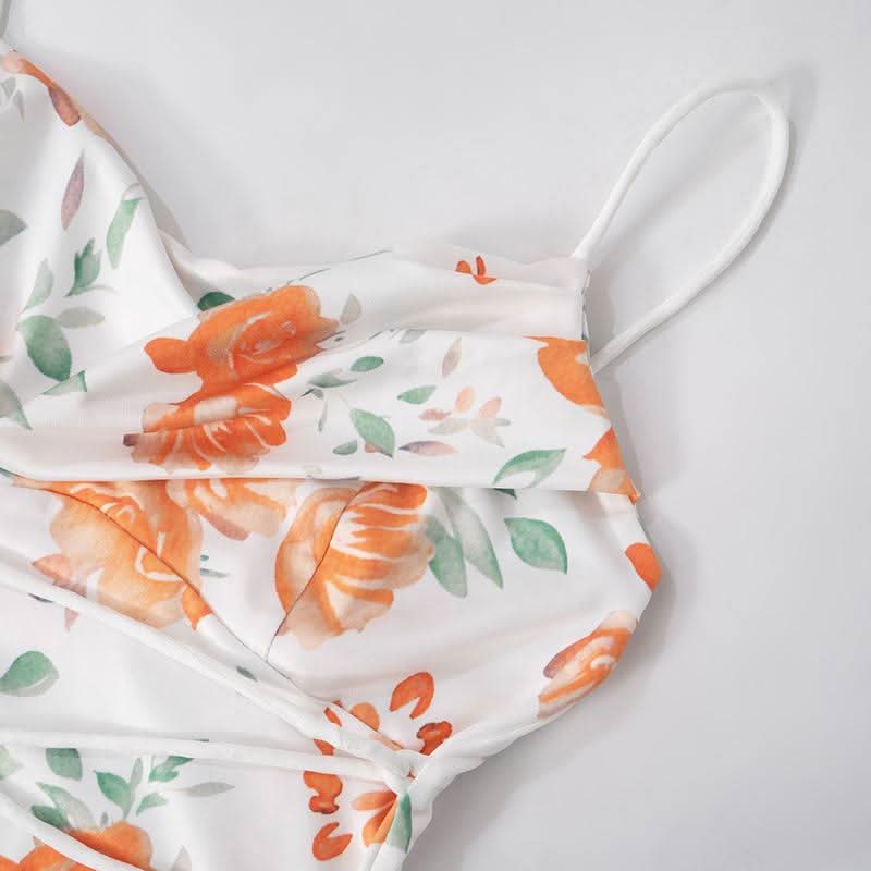 Self tie flower print backless spaghetti strap maxi dress