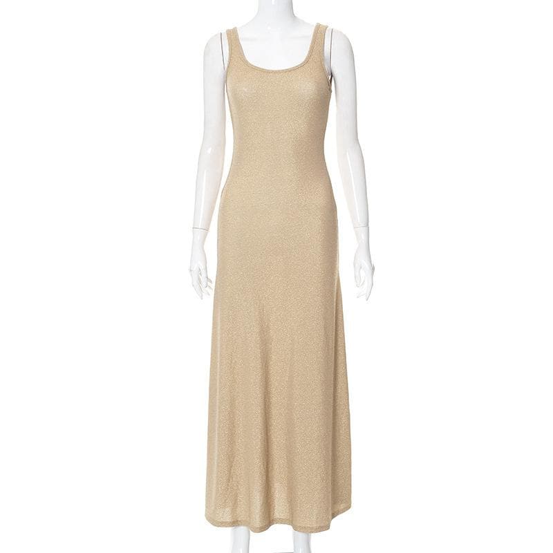 Textured Metallic Scoop Neck Sleeveless Maxi Dress