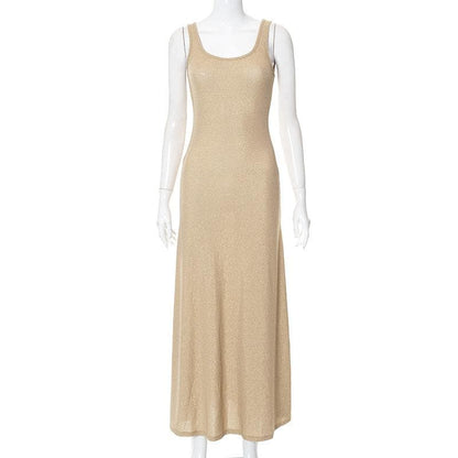 Textured Metallic Scoop Neck Sleeveless Maxi Dress