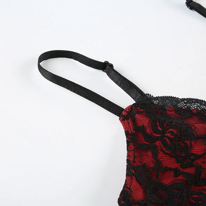 V neck lace hem flower applique backless cami top