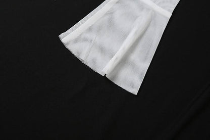 Long flared sleeve off shoulder mesh ruffle solid top
