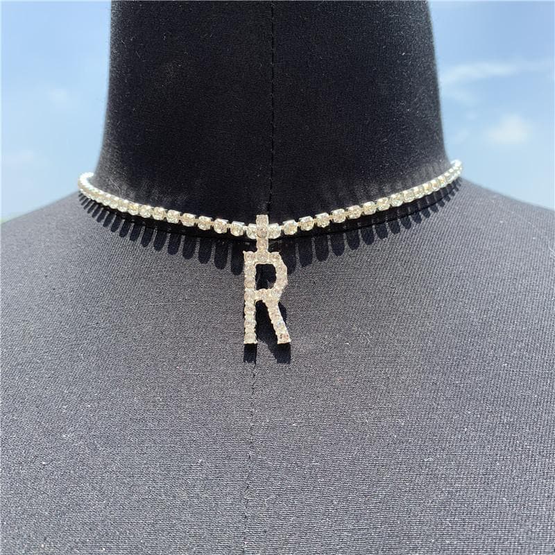 Initials pendant rhinestone chocker