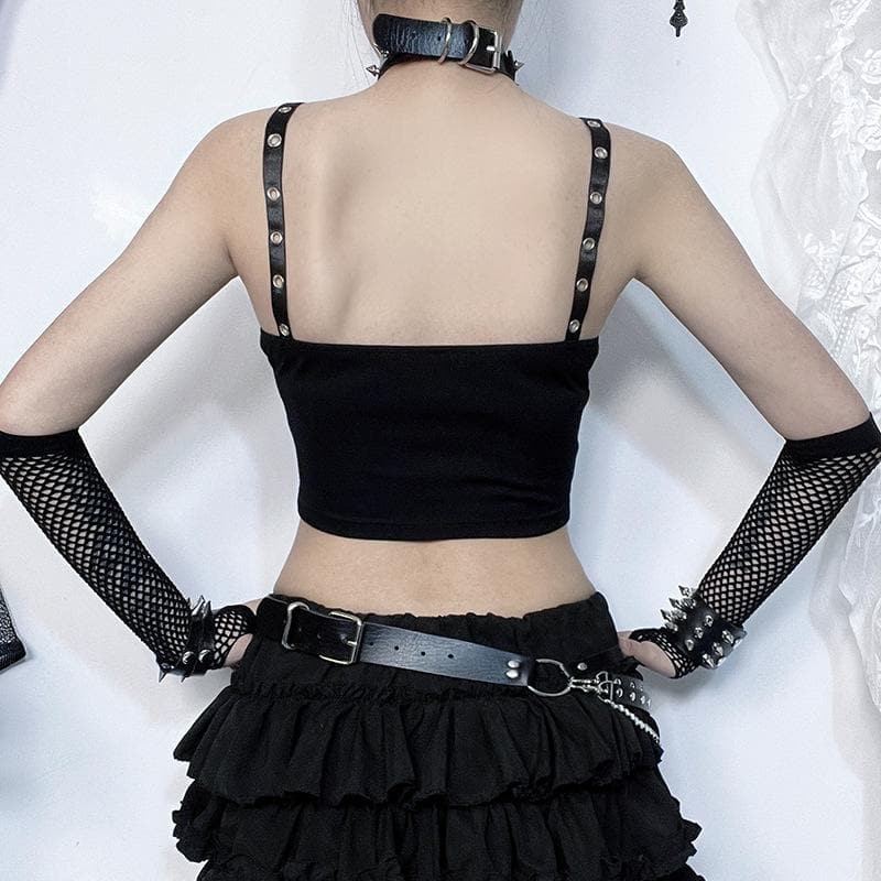 Hollow out backless solid sleeveless crop cut out top