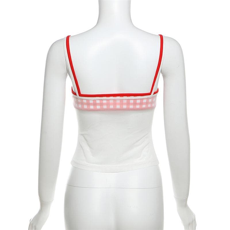 Plaid sweetheart neck ruched mesh 2 piece cami top