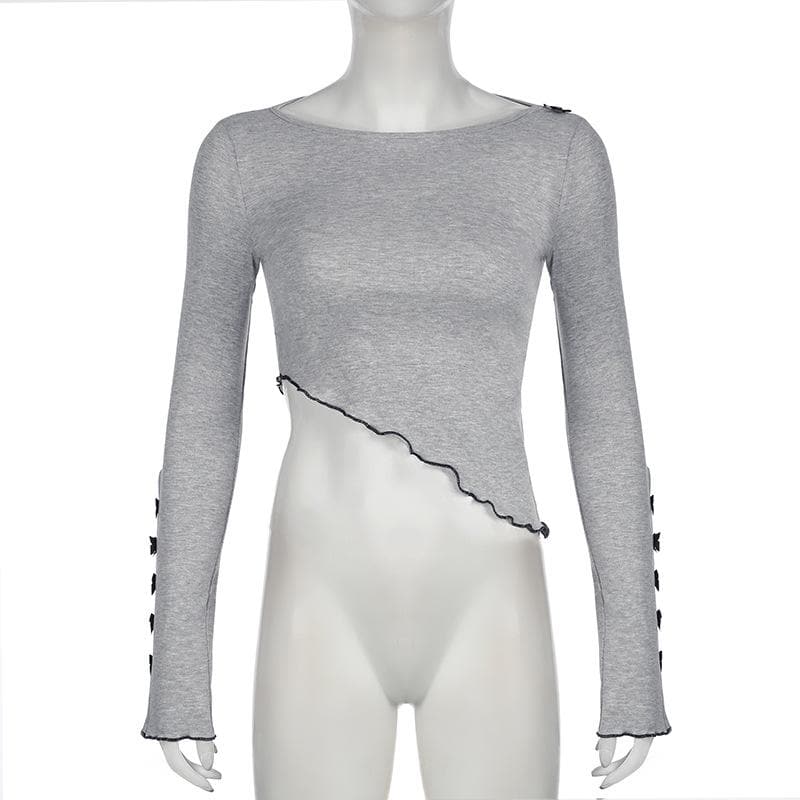 Long sleeve bowknot ruffle crop top