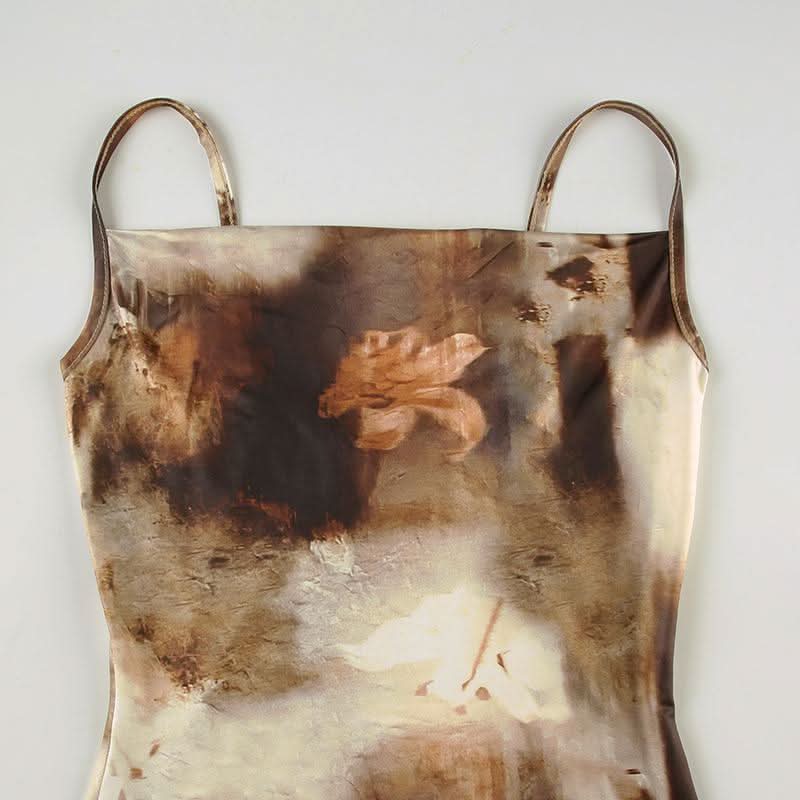 Square neck contrast flower print cami maxi dress