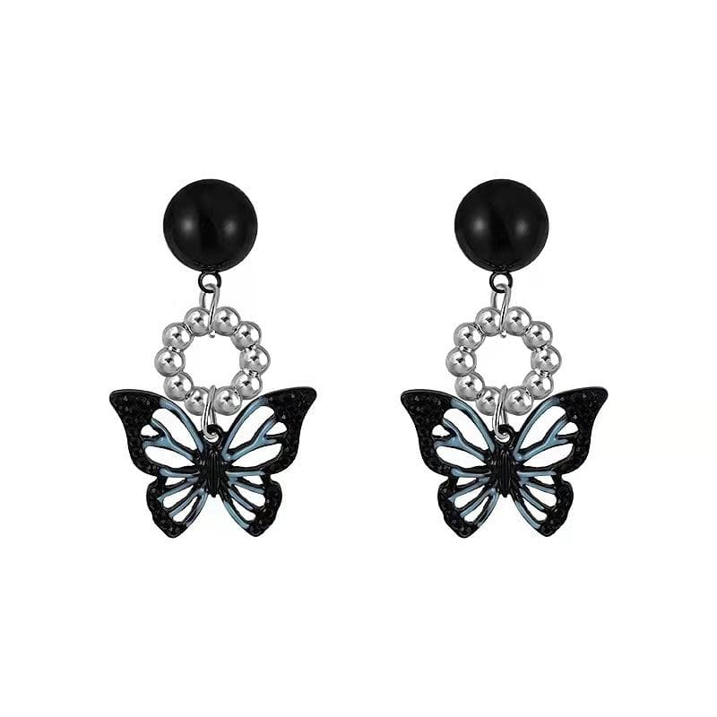 Butterfly decor faux pearl stud earrings
