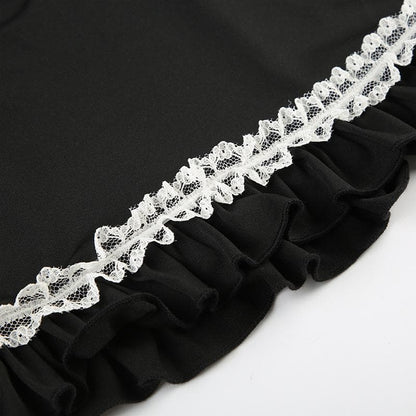 Lace hem ruffle bowknot contrast cami top