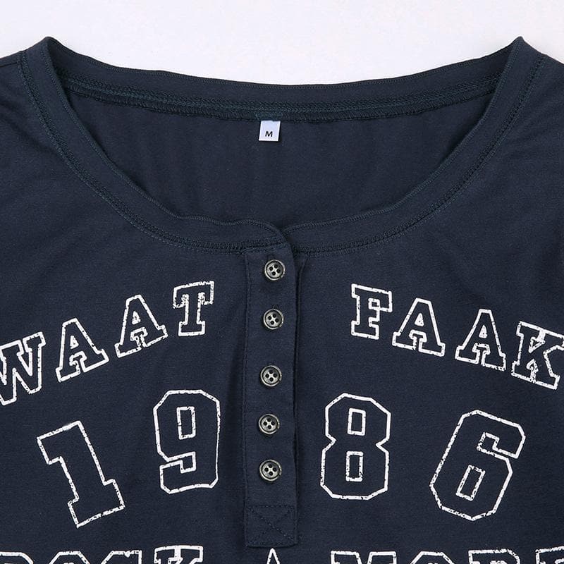 Button long sleeve "1986" pattern contrast top