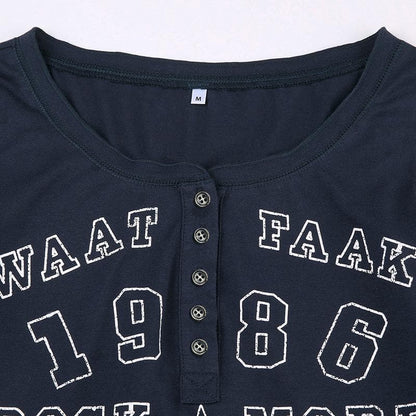 Button long sleeve "1986" pattern contrast top