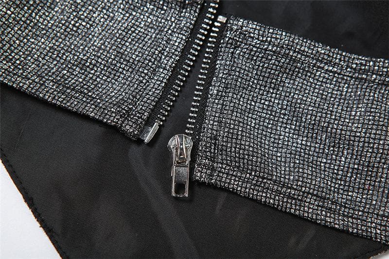 Halter backless zip-up beaded sweetheart neck crop top