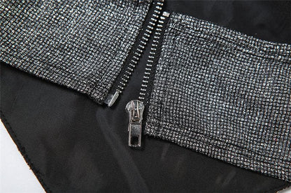 Halter backless zip-up beaded sweetheart neck crop top