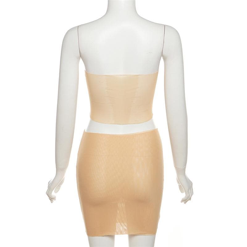 Tie dye contrast sheer mesh see through tube mini skirt set-final-sale