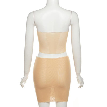 Tie dye contrast sheer mesh see through tube mini skirt set-final-sale