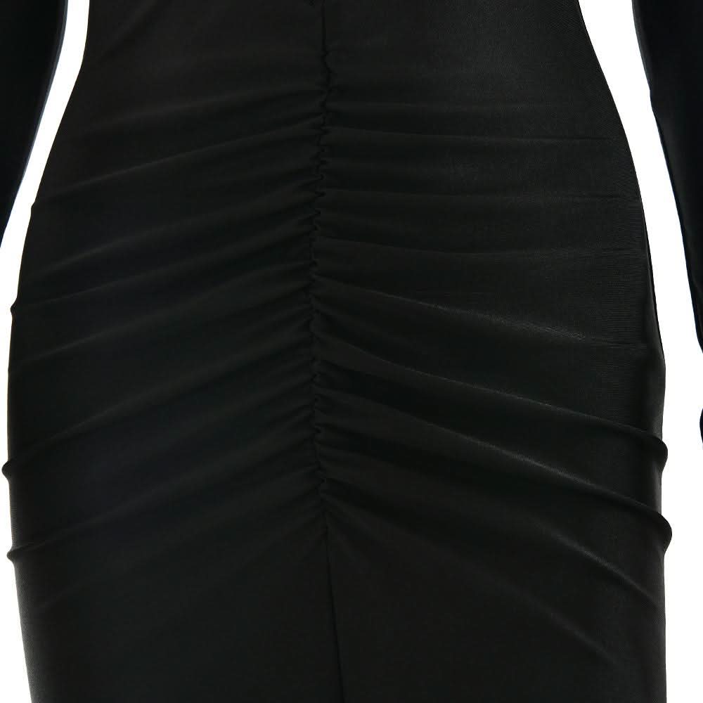 Long sleeve v neck ruched hollow out cut out maxi dress