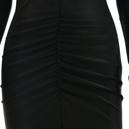 Long sleeve v neck ruched hollow out cut out maxi dress