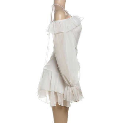 Halter off shoulder chiffon bowknot ruffle mini dress