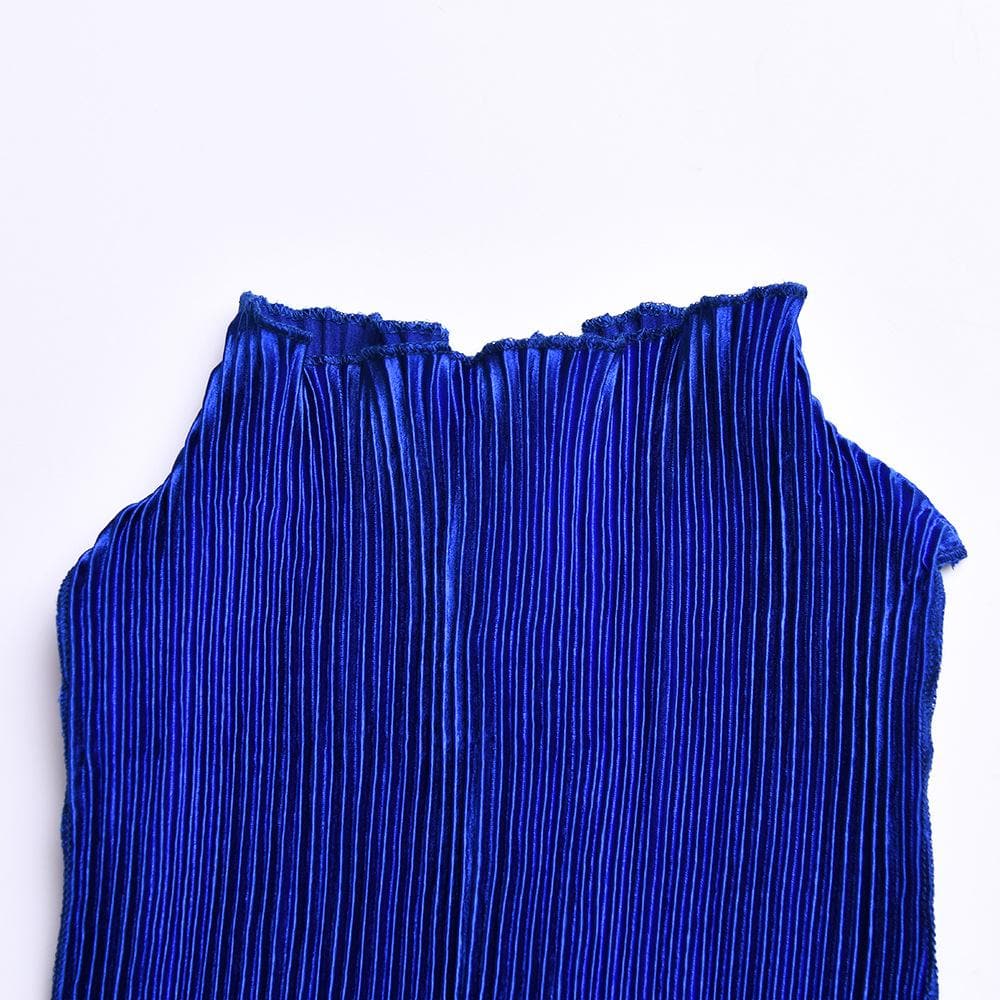 Plisse Pleated Mock Neck Sleeveless Bodycon Midi Dress