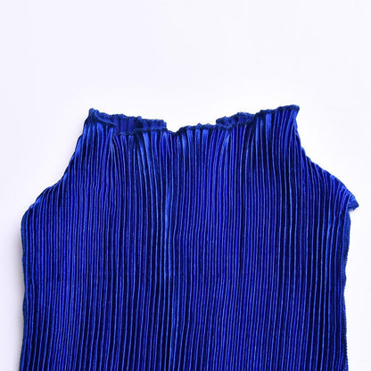 Plisse Pleated Mock Neck Sleeveless Bodycon Midi Dress