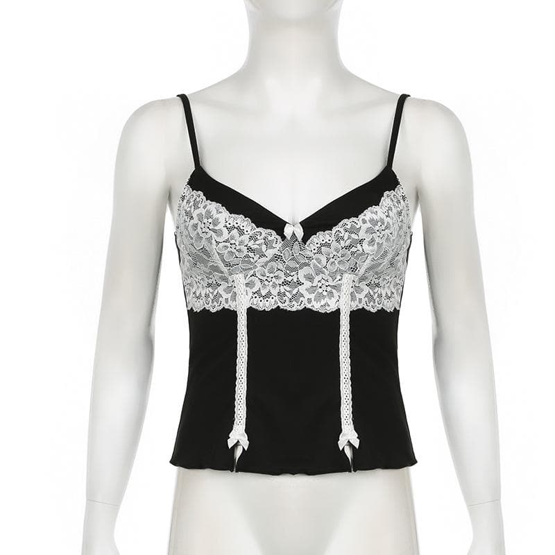 V neck lace hem bowknot cami top