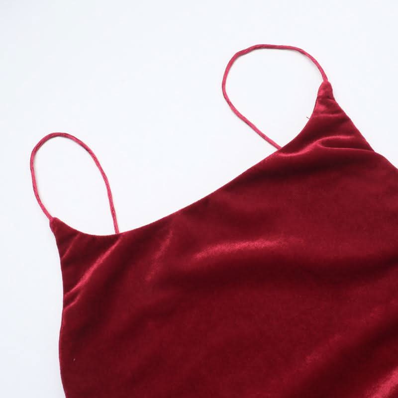 Self tie velvet ruched spaghetti strap maxi dress