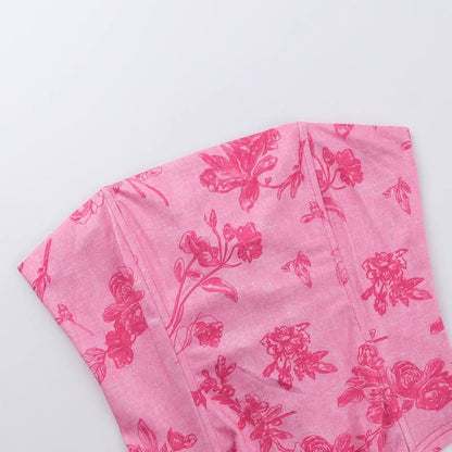 Flower print lace up tube top