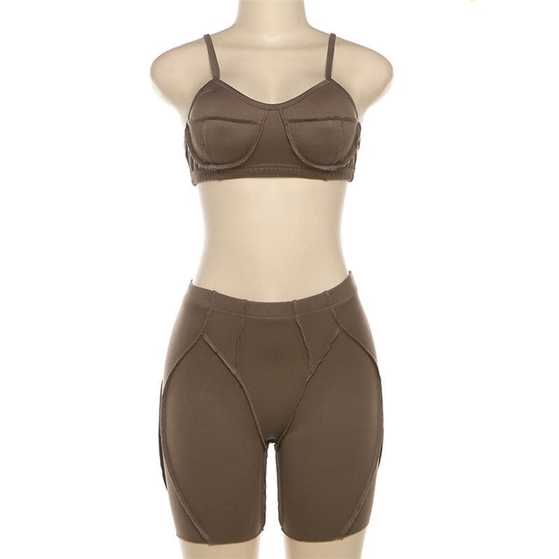 Stitch v neck solid backless high rise cami pant set