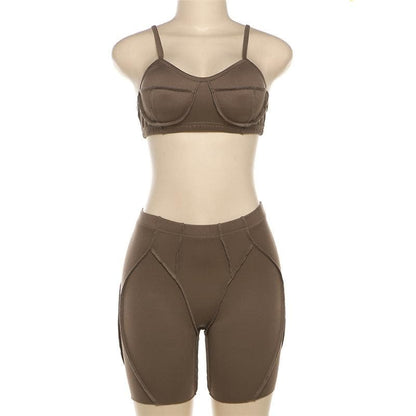 Stitch v neck solid backless high rise cami pant set