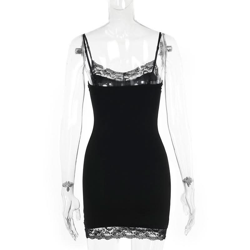 Skull print lace hem cami mini dress